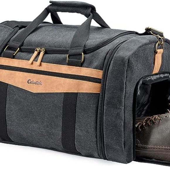 Celvetch Men Canvas Duffle Bag for Overnight Travel with Shoe